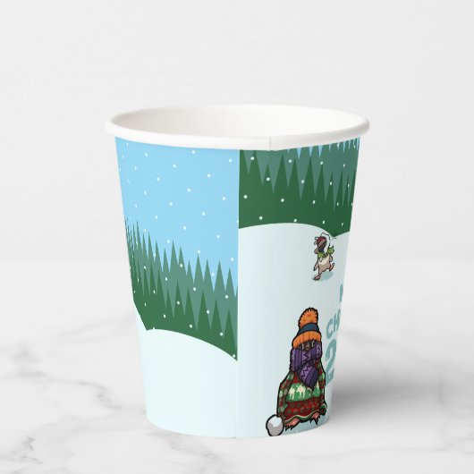 Cute Penguins Add The Year Merry Christmas! Winter Pappbecher (Rechts)