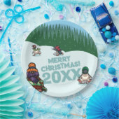 Cute Penguins Add The Year Merry Christmas! Winter Pappteller (Party)