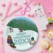 Cute Penguins Add The Year Merry Christmas! Winter Pappteller (Party)