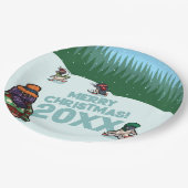 Cute Penguins Add The Year Merry Christmas! Winter Pappteller (Schrägansicht)