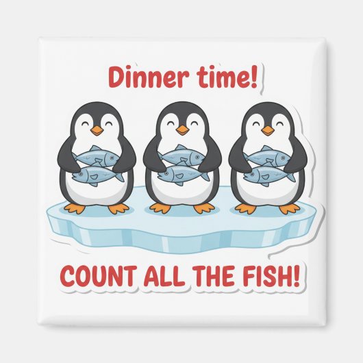 Cute Penguins Dinner Time Counting Fish Math Game Magnet (Vorne)