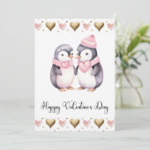 Cute Penguins Happy Valentines Day Feiertagskarte (Stehend Vorderseite)