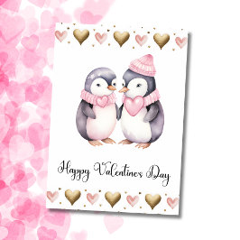 Cute Penguins Happy Valentines Day Feiertagskarte