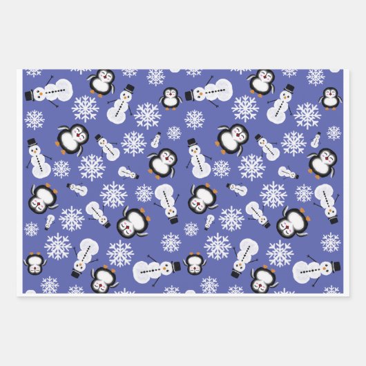 Cute Penguins & Snowmen Winter Pattern Wrapping  Geschenkpapier Set (Vorderseite 3)