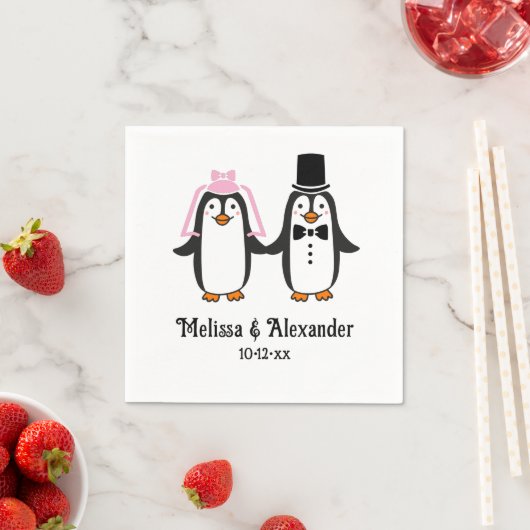 Cute Penguins Wedding Couple Names Date #3SmP Serviette (Beispiel)