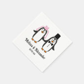 Cute Penguins Wedding Couple Names Date #3SmP Serviette (Ecke)