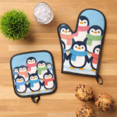 Cute Penguins Winter Scarves Group Hug Ofenhandschuh & Topflappen-Set (Oben Unten)