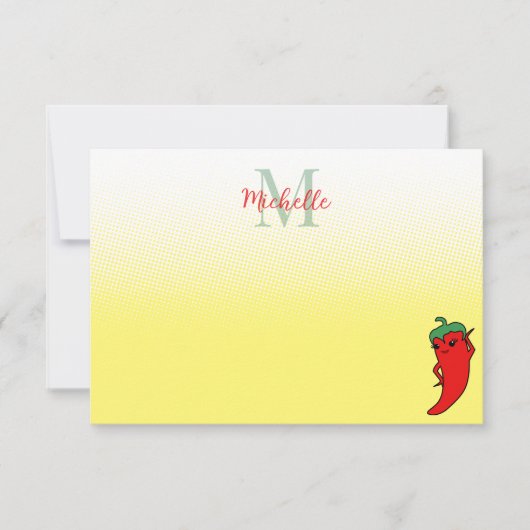 Cute Pepper Drawing Personalized Monogram Note Ca Mitteilungskarte (Vorderseite)