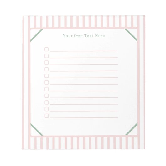 Cute Personalised Pink And Green Stripes Note List Notizblock (Vorderseite)