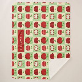Cute Personalized Apple Pattern Check Cozy Teacher Sherpadecke