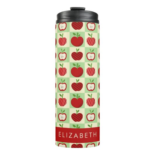 Cute Personalized Apple Pattern Check Thermosbecher (Vorderseite)