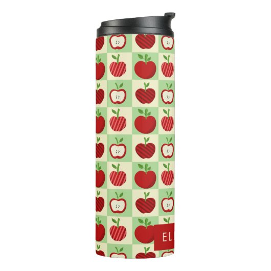 Cute Personalized Apple Pattern Check Thermosbecher (Nach links gedreht)