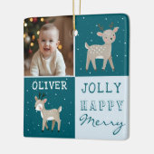 Cute Personalized Baby Photo Reindeer Christmas Keramikornament (Links)