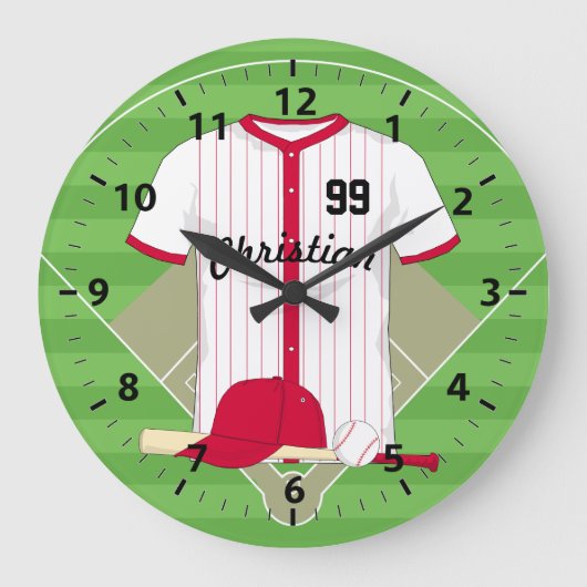 Cute Personalized Baseball Große Wanduhr (Vorderseite)
