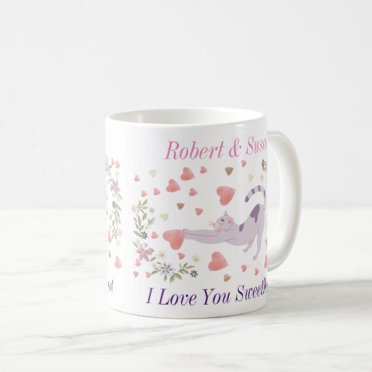 Cute Personalized Cat Valentine Giff Kaffeetasse (VorderseiteRechts)