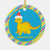 Cute Personalized Christmas Dinosaur Striped Keramik Ornament (Vorne)