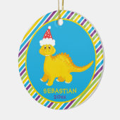 Cute Personalized Christmas Dinosaur Striped Keramik Ornament (Links)