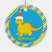Cute Personalized Christmas Dinosaur Striped Keramik Ornament (Hinten)
