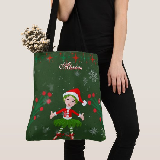 Cute Personalized Christmas Elf Girl Ballet Tasche (Von Nahem)