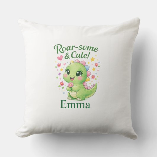 Cute Personalized Dinosaur Name Pillow Kissen (Vorderseite)
