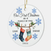 Cute Personalized Family of Two Christmas Stocking Keramik Ornament (Links)