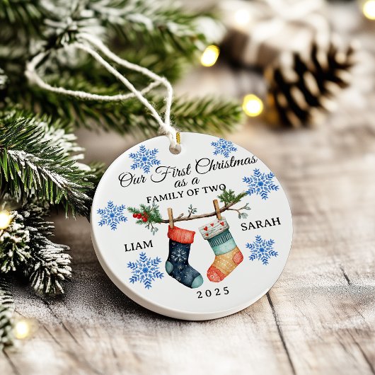 Cute Personalized Family of Two Christmas Stocking Keramik Ornament
