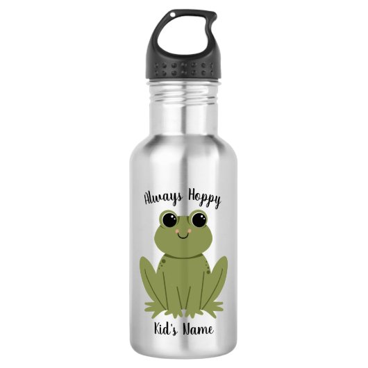 Cute Personalized Frog Always Hoppy Kids Name Edelstahlflasche (Vorderseite)