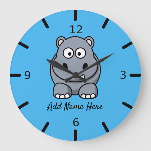 Cute Personalized Hippo Große Wanduhr (Vorderseite)