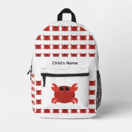 Cute Personalized Kid's Name Red and White Crab Bedruckter Rucksack