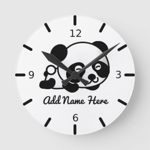 Cute Personalized Panda  Round Clock Runde Wanduhr