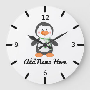 Cute Personalized Penguin Große Wanduhr