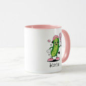 Cute Personalized Pickleball Girl Ribbon & Hearts Tasse (VorderseiteRechts)