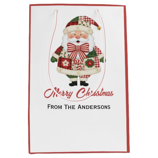Cute Personalized Santa Christmas Holiday Mittlere Geschenktüte (Vorderseite)