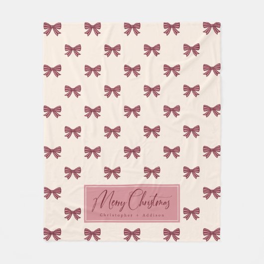 Cute Personalized Striped Bow Pattern Christmas Fleecedecke (Vorderseite)