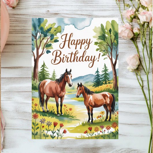 Cute Personalized Watercolor Horse Birthday Karte