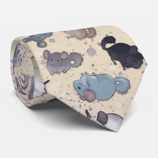 Cute Pet Chinchilla Scatter Pattern on Cream Krawatte (Gerollt)