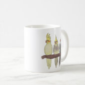 Cute Pet Cockatiels Flock on Perch Bird Lover Kaffeetasse (VorderseiteRechts)