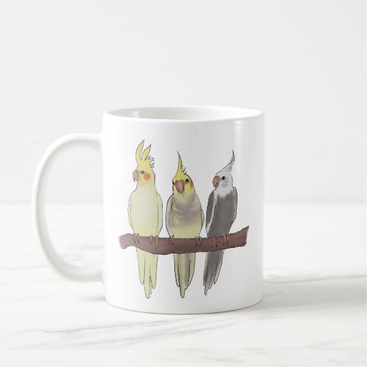Cute Pet Cockatiels Flock on Perch Bird Lover Kaffeetasse (Links)