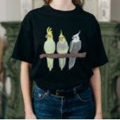 Cute Pet Cockatiels Flock on Perch Bird Lover T-Shirt