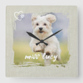 Cute Pet Keepsake Photo Playful Typography Quadratische Wanduhr (Vorderseite)