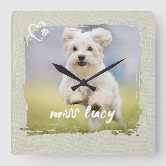 Cute Pet Keepsake Photo Playful Typography Quadratische Wanduhr (Vorderseite)