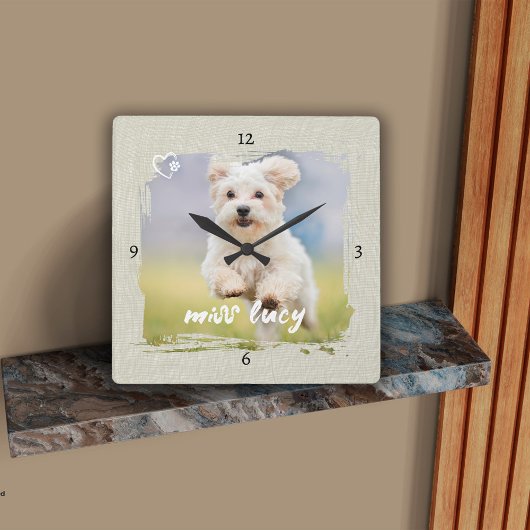 Cute Pet Keepsake Photo Playful Typography Quadratische Wanduhr