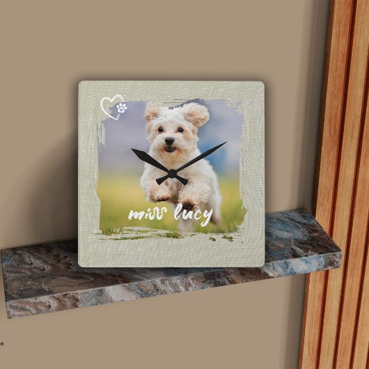 Cute Pet Keepsake Photo Playful Typography Quadratische Wanduhr