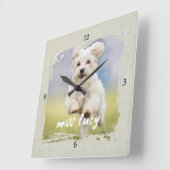 Cute Pet Keepsake Photo Playful Typography Quadratische Wanduhr (Winkel)