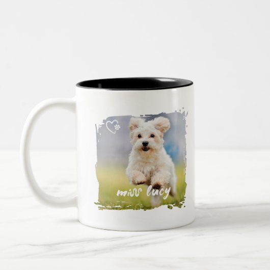 Cute Pet Keepsake Photo Playful Typography Zweifarbige Tasse (Links)