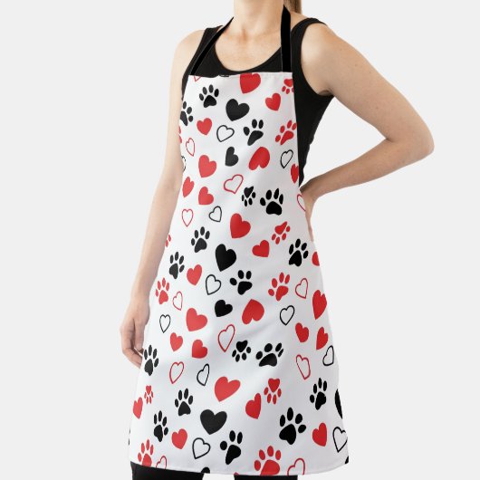 Cute Pet Paw Print and Heart Pattern Kitchen Apron Schürze (InSitu)