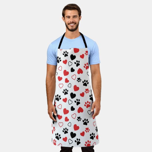 Cute Pet Paw Print and Heart Pattern Kitchen Apron Schürze (Getragen)