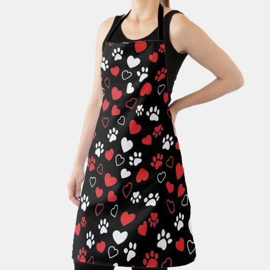 Cute Pet Paw Print and Heart Pattern Kitchen Apron Schürze (InSitu)