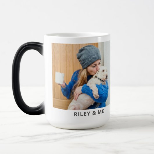 Cute Pet Simple Modern Photo And Name Mug Verwandlungstasse (Links)