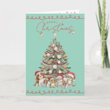Cute Pets Christmas Aqua | Folded Greeting Card